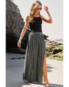 Black Printed Striped Printed Slit Wide Leg High Waist Pants - XL