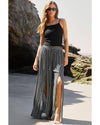 Black Printed Striped Printed Slit Wide Leg High Waist Pants - XL
