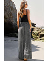Black Printed Striped Printed Slit Wide Leg High Waist Pants - XL