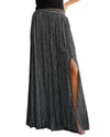 Black Printed Striped Printed Slit Wide Leg High Waist Pants - XL