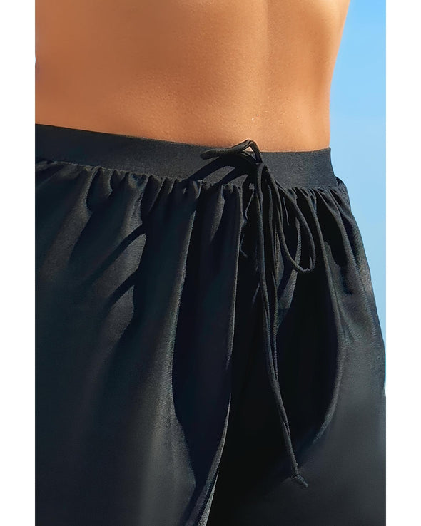 Black Scalloped Trim Beach Shorts - L