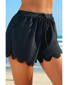Black Scalloped Trim Beach Shorts - L