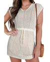 Beige Open Knit Drawstring Waist Beach Dress - S