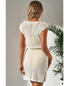 Beige Open Knit Drawstring Waist Beach Dress - XL