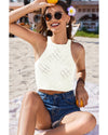 White Hollowed Crochet Cropped 2 Piece Beach Dress - XL