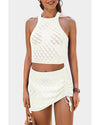 White Hollowed Crochet Cropped 2 Piece Beach Dress - XL