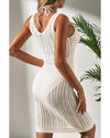 White Eyelet Crochet Sleeveless V Neck Beach Dress - XL