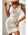 White Eyelet Crochet Sleeveless V Neck Beach Dress - XL