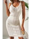 White Eyelet Crochet Sleeveless V Neck Beach Dress - XL