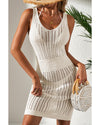 White Eyelet Crochet Sleeveless V Neck Beach Dress - XL