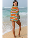 Carrot Multi Stripe Open Knit Sweater Beach Cover Up - M