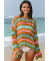 Carrot Multi Stripe Open Knit Sweater Beach Cover Up - S