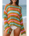 Carrot Multi Stripe Open Knit Sweater Beach Cover Up - XL