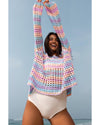 Purple Multi Stripe Open Knit Sweater Beach Cover Up - L