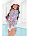 Purple Multi Stripe Open Knit Sweater Beach Cover Up - L