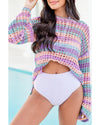 Purple Multi Stripe Open Knit Sweater Beach Cover Up - M