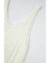 White Crochet Fishnet Fringed Edge V Neck Beach Cover Up - S