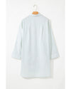 White Stripe Collared V Neck Chest Pocket Long Sleeve Beach Cover up - XL