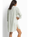 White Stripe Collared V Neck Chest Pocket Long Sleeve Beach Cover up - XL