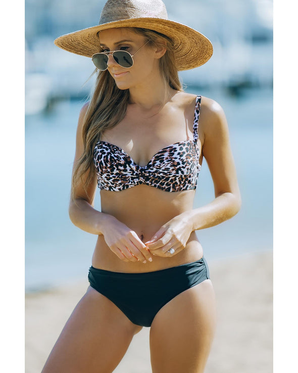 Azura Exchange Leopard Twisted Bust Bikini Set - M