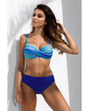Sky Blue Twisted Bust Striped Bikini Set - 2XL