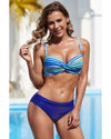 Sky Blue Twisted Bust Striped Bikini Set - 2XL