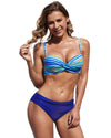 Sky Blue Twisted Bust Striped Bikini Set - 2XL