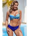 Sky Blue Twisted Bust Striped Bikini Set - 2XL
