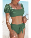 Green Sexy Bubble Sleeves High waisted swimsuits - L