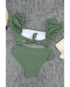 Green Sexy Bubble Sleeves High waisted swimsuits - M