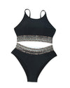 Azura Exchange Black Rose Leopard Mesh Trim 2pcs Bikini Swimsuit - M