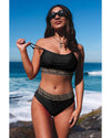 Azura Exchange Black Rose Leopard Mesh Trim 2pcs Bikini Swimsuit - M