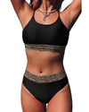 Azura Exchange Black Rose Leopard Mesh Trim 2pcs Bikini Swimsuit - S
