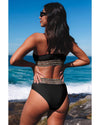 Azura Exchange Black Rose Leopard Mesh Trim 2pcs Bikini Swimsuit - S