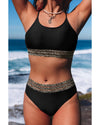 Azura Exchange Black Rose Leopard Mesh Trim 2pcs Bikini Swimsuit - S