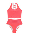 Azura Exchange Pink Scalloped Criss Cross High Waist Bikini - S