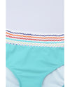 Sky Blue Striped Patchwork Spaghetti Strap High Waist Bikini Swimsuit - XL