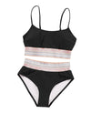 Black Striped Patchwork Spaghetti Strap High Waist Bikini Swimsuit - L