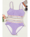Orchid Petal Striped Patchwork Spaghetti Strap High Waist Bikini Swimsuit - L
