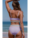 Orchid Petal Striped Patchwork Spaghetti Strap High Waist Bikini Swimsuit - XL