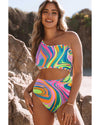 Multicolor Abstract Swirl Print Asymmetric Cutout One Piece Swimsuit - S