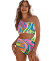 Multicolor Abstract Swirl Print Asymmetric Cutout One Piece Swimsuit - S