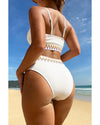 White Textured Contrast Banding Bikini High Waist 2pcs Swimsuit - XL