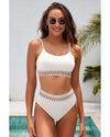 White Textured Contrast Banding Bikini High Waist 2pcs Swimsuit - XL
