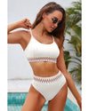 White Textured Contrast Banding Bikini High Waist 2pcs Swimsuit - XL