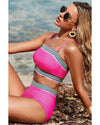 Rose Red Contrast Banding Tube Bikini High Waist 2pcs Swimsuit - M