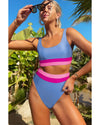Light Blue Colorblock High Waisted Bikini Swimsuit - L