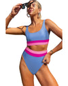 Light Blue Colorblock High Waisted Bikini Swimsuit - L