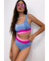 Light Blue Colorblock High Waisted Bikini Swimsuit - L