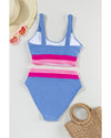 Light Blue Colorblock High Waisted Bikini Swimsuit - L